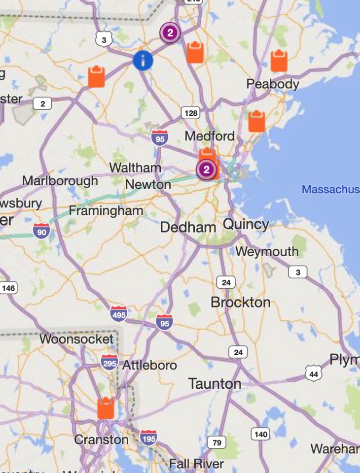 Legacy Bing Maps implementation with confusing, hard-to-distinguish icon set