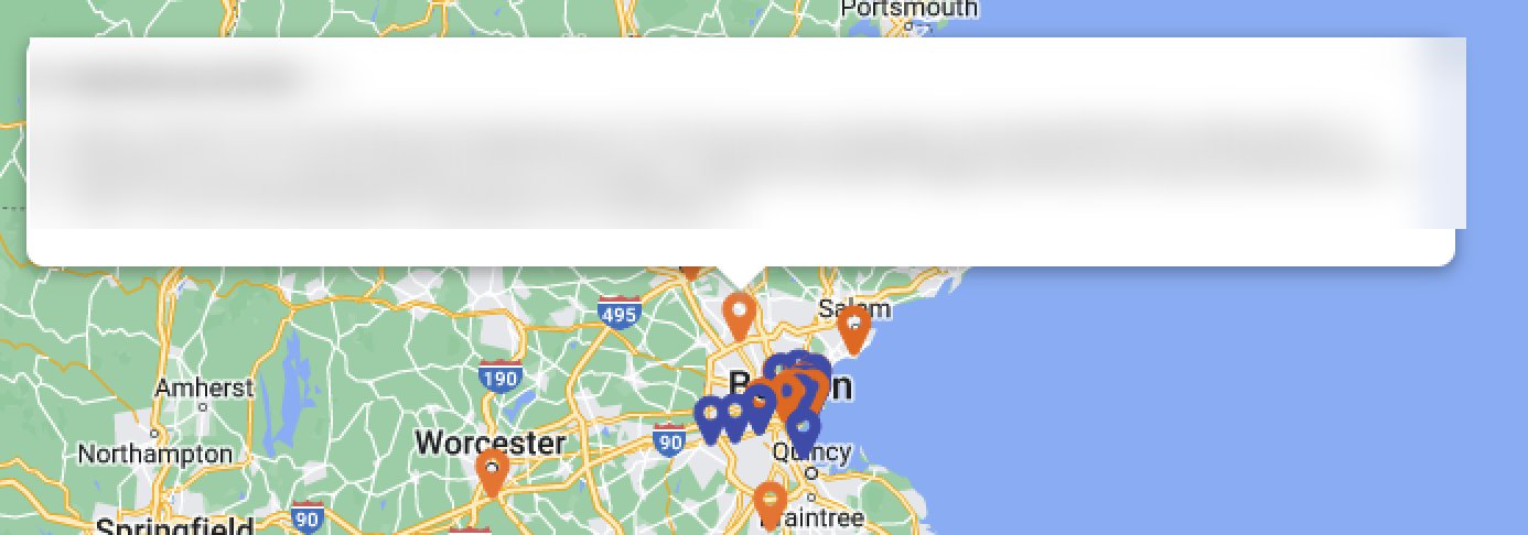 Legacy Google Maps implementation where map cards lacked function or connection to the rest of the product
