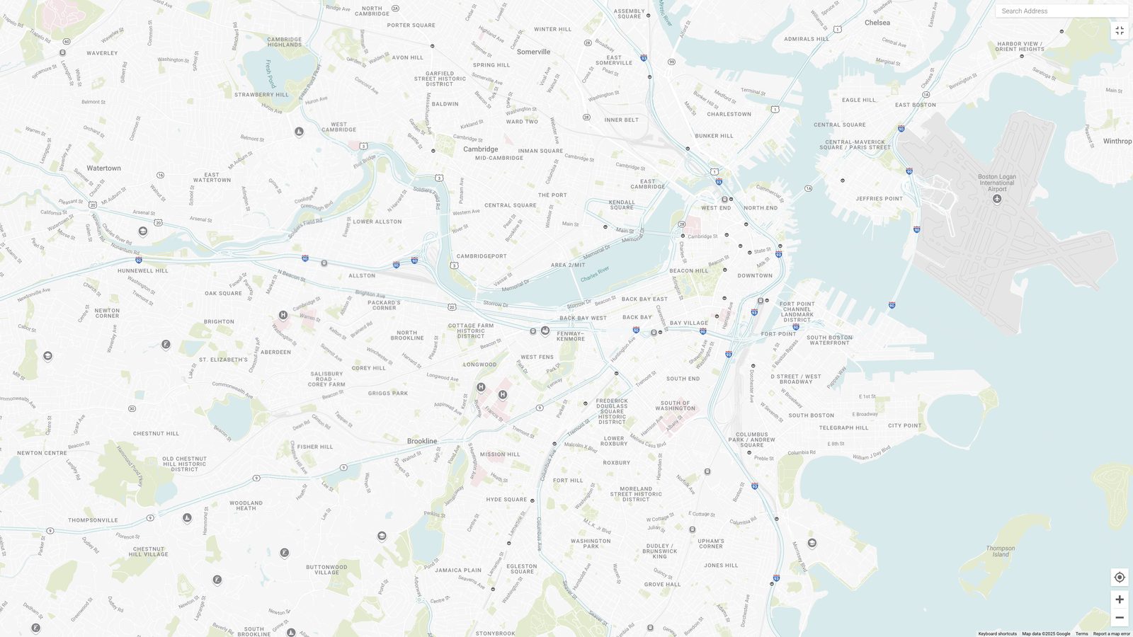 Custom map styling exploration, with color-coded markers replacing the stock Google Maps look